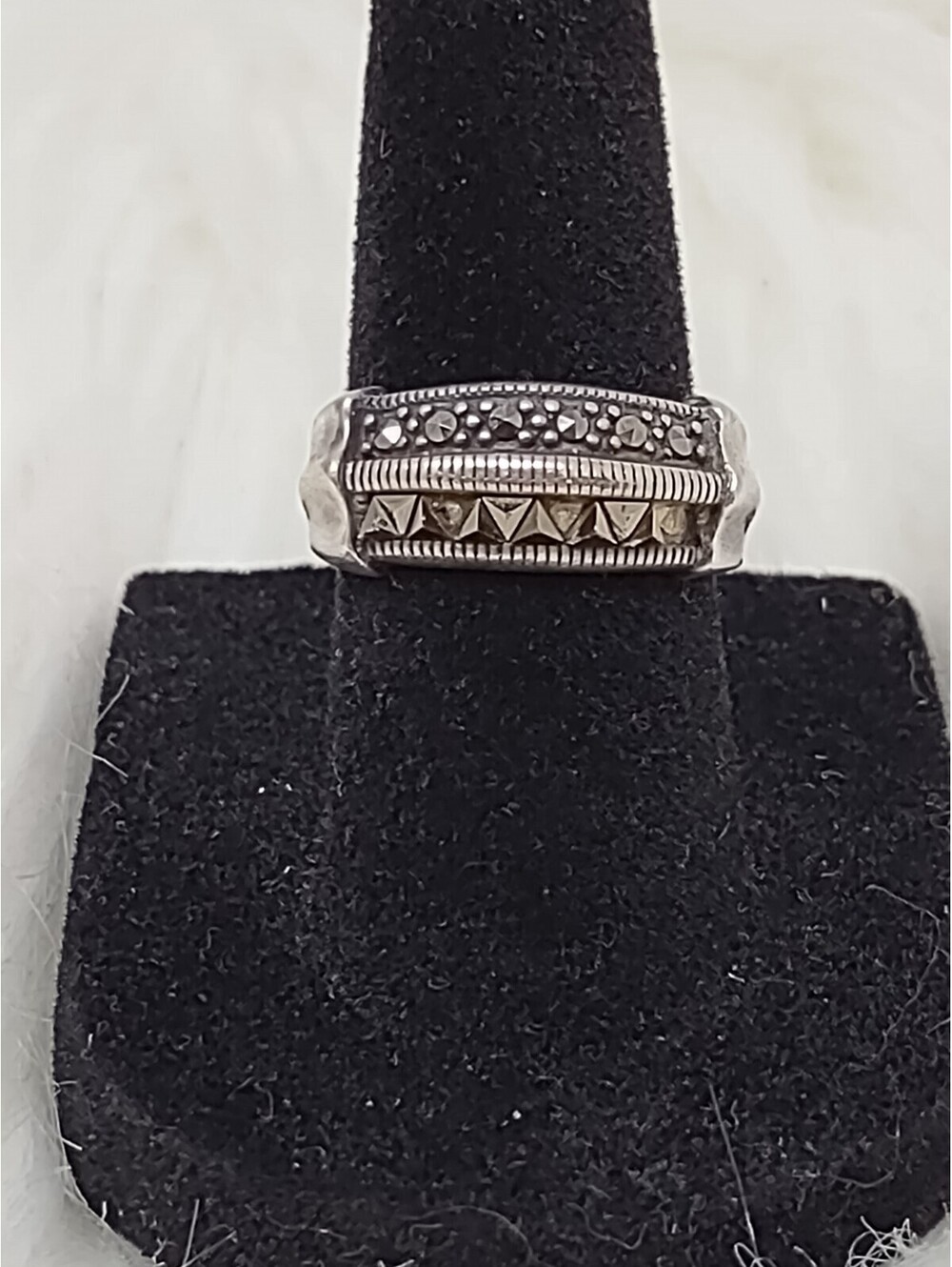 VTG 925 Sterling Silver Marcasite Pyramid Band Ring Sz 5.5